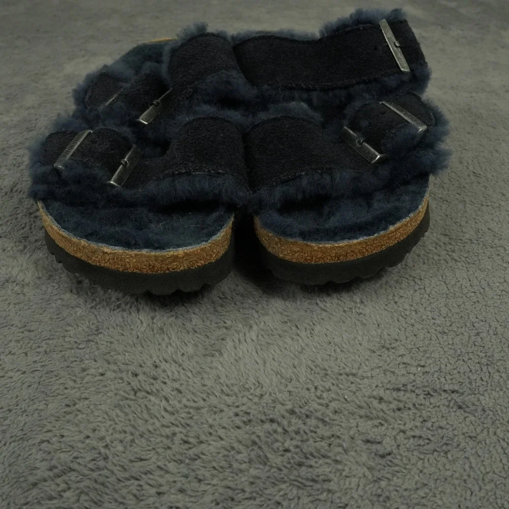 Birkenstock Arizona Sandals Womens 39 Narrow Midnight Blue Suede Shearling Slide